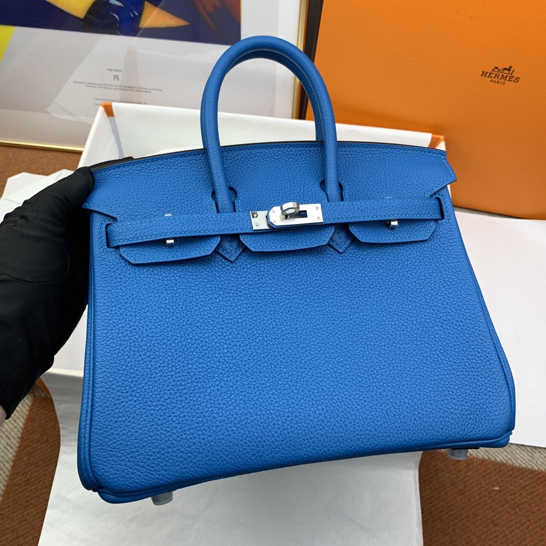 HM Birkin Nata Swift Blue For Women Silver Toned Hardware 10in/25cm