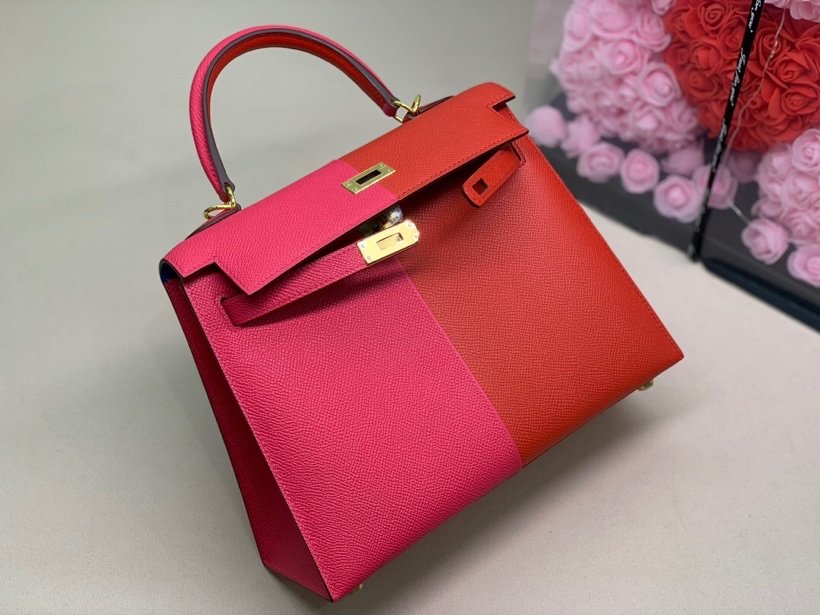 HM Kelly 28 Sellier Epsom Bag Red/Pink For Women, Women’s Handbags, Shoulder Bags 11in/28cm