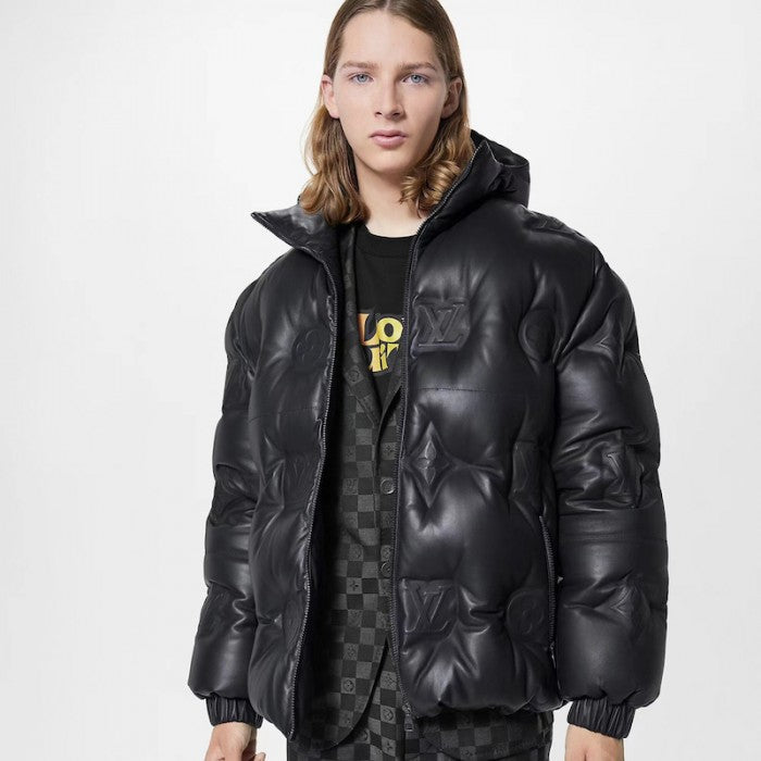 Louis Vuitton Monogram Leather Hooded Down Jacket 1AATKJ