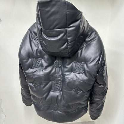 Louis Vuitton Monogram Leather Hooded Down Jacket 1AATKJ