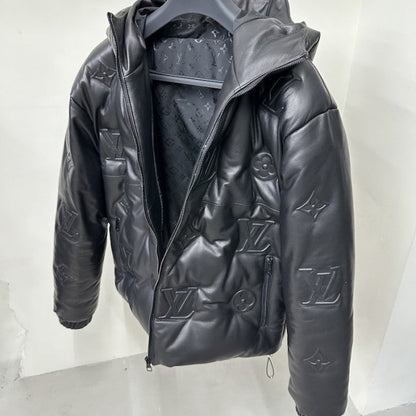 Louis Vuitton Monogram Leather Hooded Down Jacket 1AATKJ