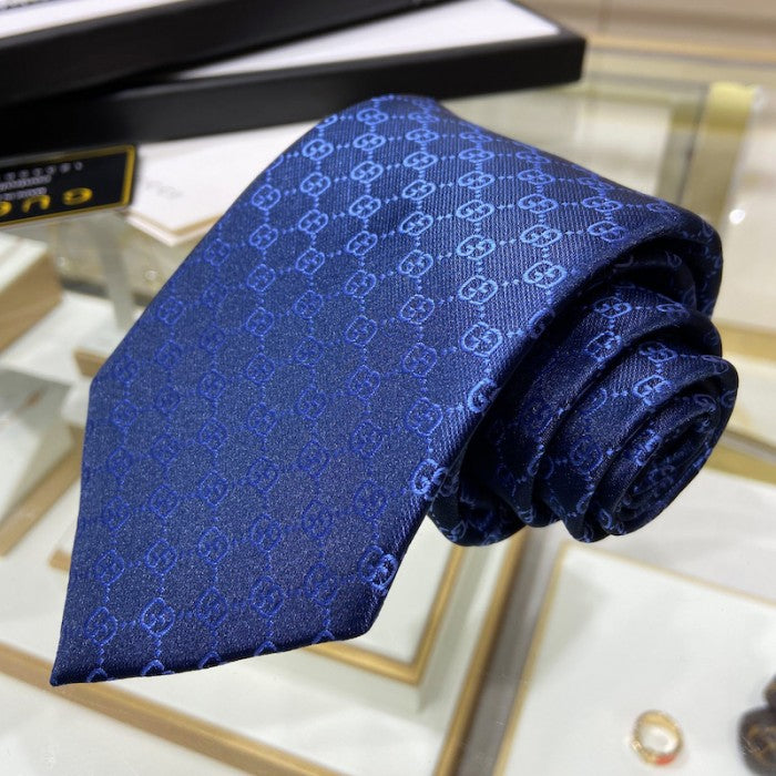 Gucci GG Pattern Silk Tie Navy Blue 456520