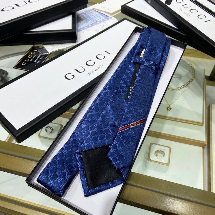 Gucci GG Pattern Silk Tie Navy Blue 456520