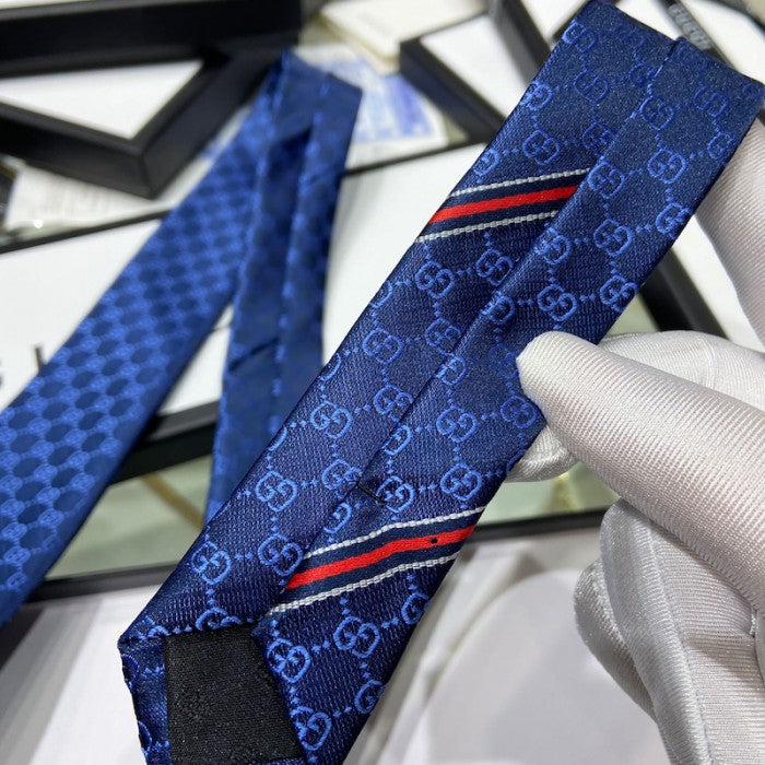 Gucci GG Pattern Silk Tie Navy Blue 456520