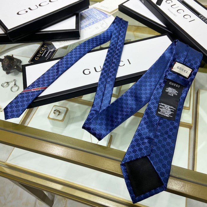 Gucci GG Pattern Silk Tie Navy Blue 456520