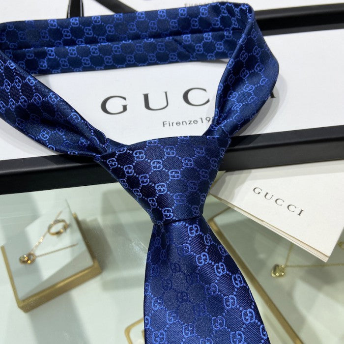 Gucci GG Pattern Silk Tie Navy Blue 456520