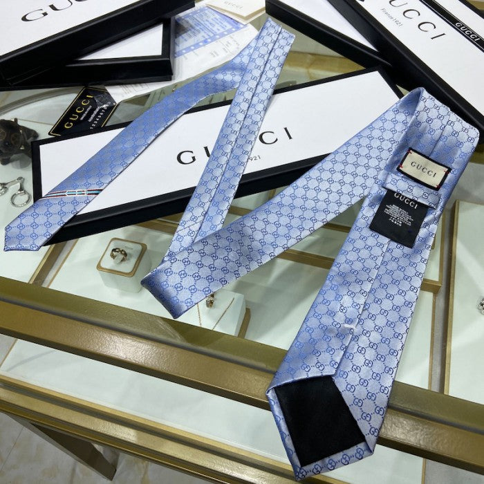 Gucci GG Pattern Silk Tie Sky Blue 456520