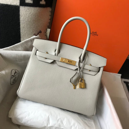 HM Birkin White For Women Gold-Toned Hardware 11in/30cm