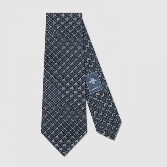 Gucci GG and rhombus motif silk tie blue