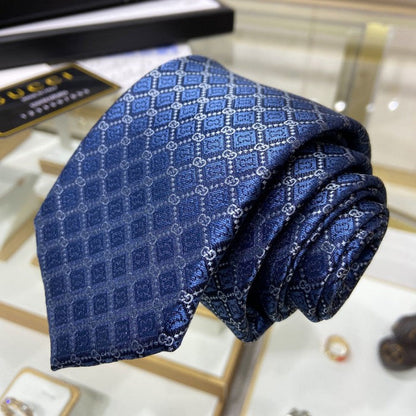 Gucci GG and rhombus motif silk tie blue