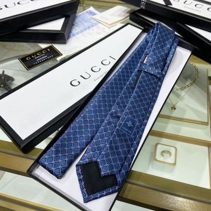 Gucci GG and rhombus motif silk tie blue