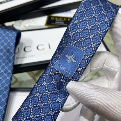 Gucci GG and rhombus motif silk tie blue