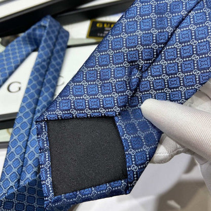 Gucci GG and rhombus motif silk tie blue