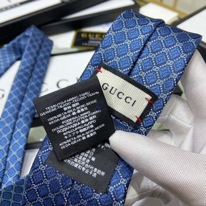 Gucci GG and rhombus motif silk tie blue