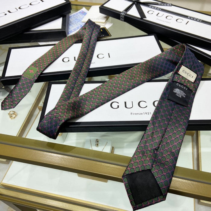 Gucci GG and rhombus motif silk tie green