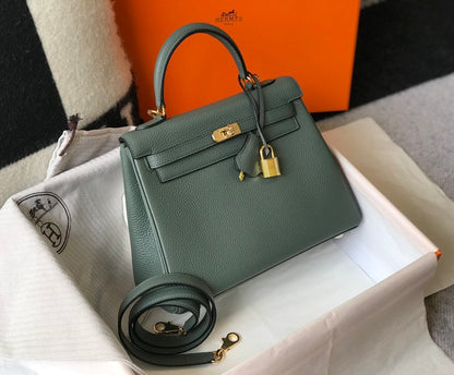 Hermès Kelly 28 Togo Vert Fonce GHW Bag For Women, Handbags, Shoulder Bags 11in/28cm