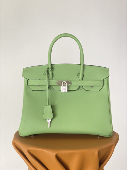 HM Birkin Nata Swift Green For Women Silver Toned Hardware 10in/25cm