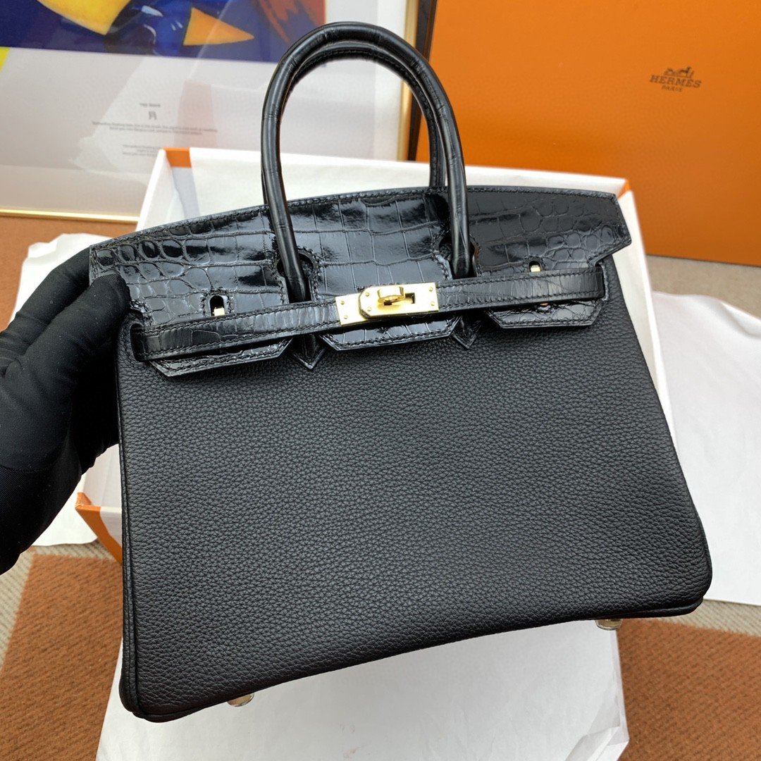 HM Birkin Nata Swift Black For Women Gold Toned Hardware 10in/25cm