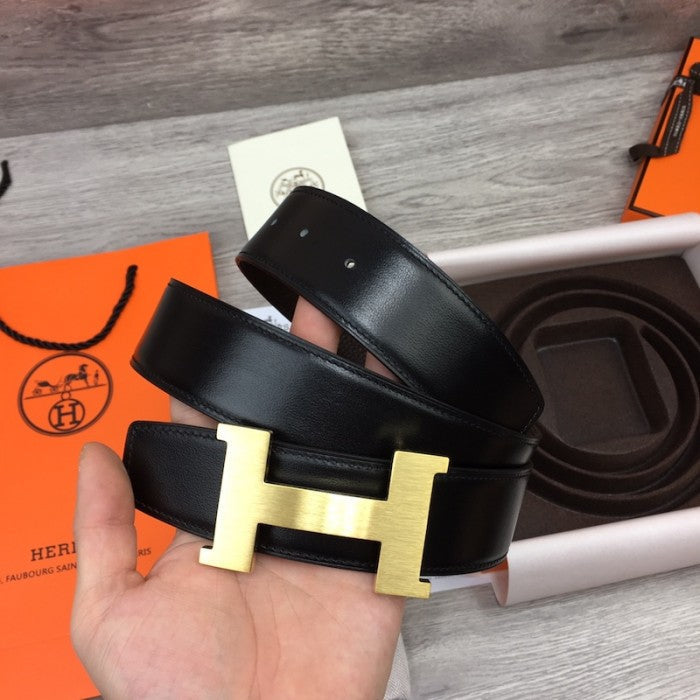 Hermes Men's Reversible Togo Leather 38MM Belt Chocolate / Gold