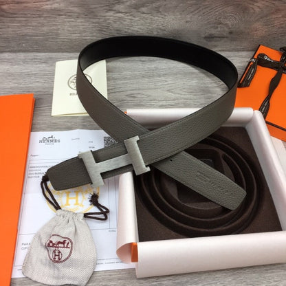 Hermes Men's Reversible Togo Leather 38MM Belt Grey / Silver