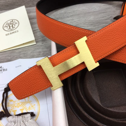 Hermes Men's Reversible Togo Leather 38MM Belt Orange / Gold