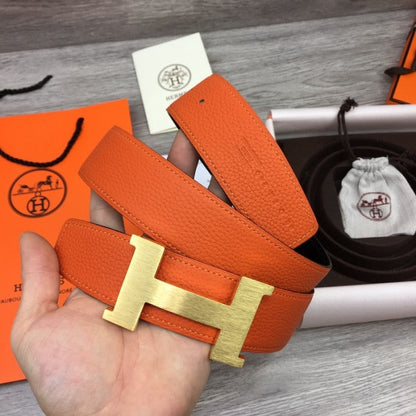 Hermes Men's Reversible Togo Leather 38MM Belt Orange / Gold