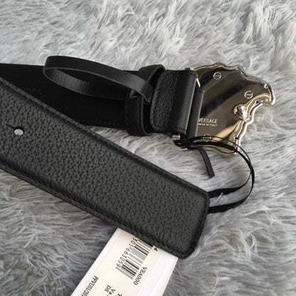 Versace 3D Medusa Diamond Togo Leather belt Black/ Silver