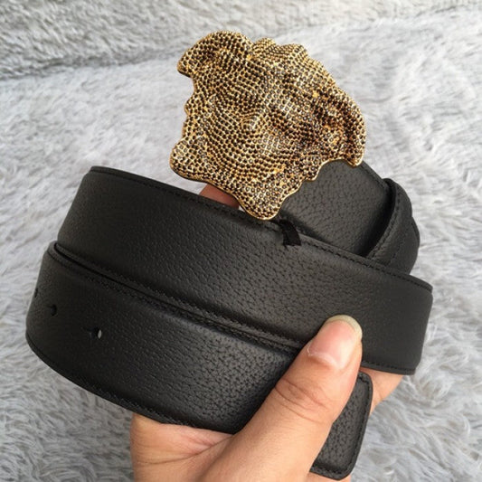 Versace 3D Medusa Diamond Togo Leather belt Black/ Bronze