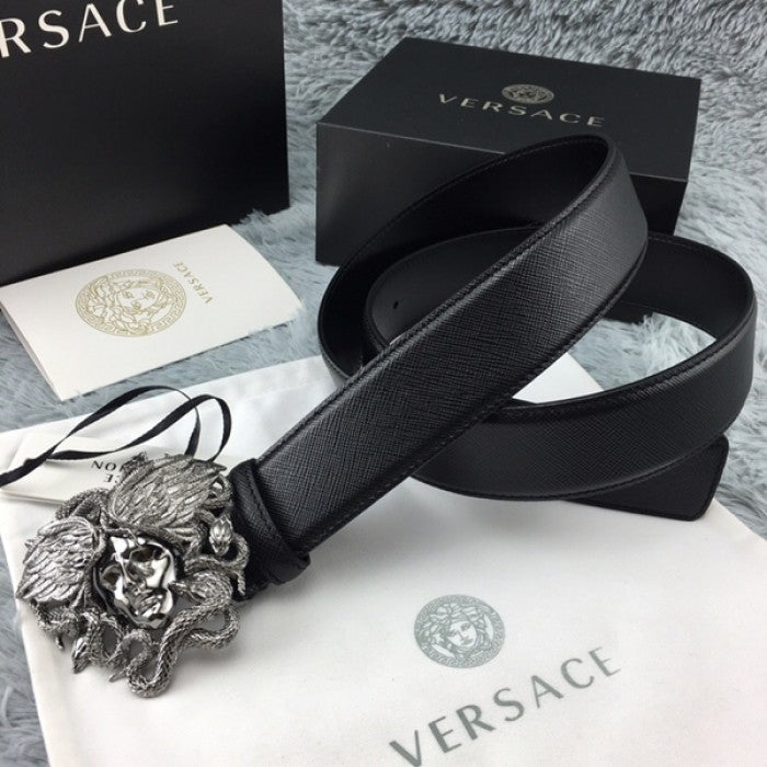 Versace Medusa Snake Wings Palm Leather Belt Black/Black