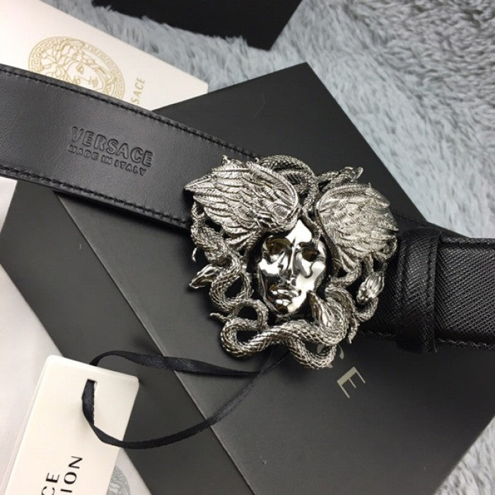 Versace Medusa Snake Wings Palm Leather Belt Black/Black