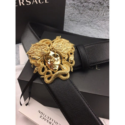 Versace Medusa Snake Wings Palm Leather Belt Black/Gold