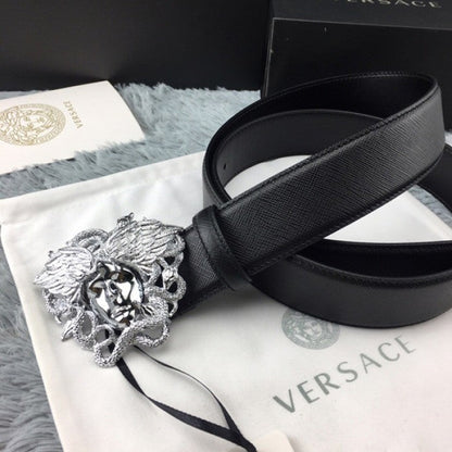 Versace Medusa Snake Wings Palm Leather Belt Black/Silver