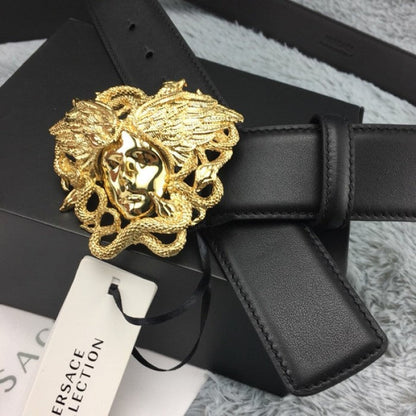 Versace Medusa Snake Wings Leather Belt Black/Gold