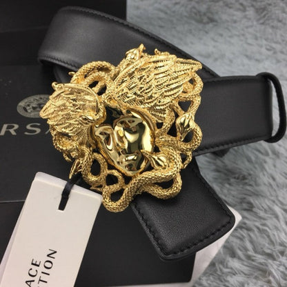 Versace Medusa Snake Wings Leather Belt Black/Gold