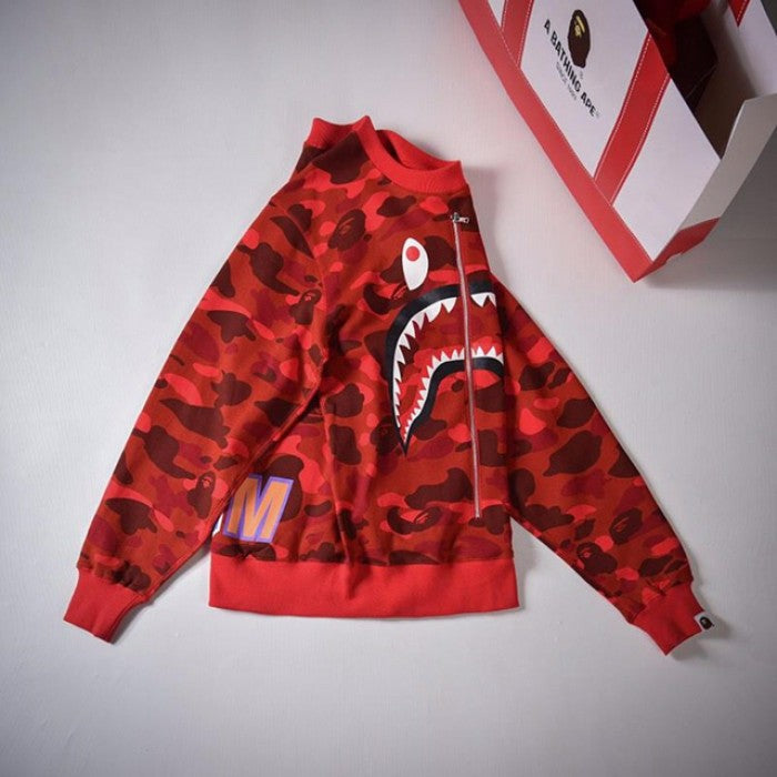 Bape 1st Camo Shark Crewneck Red