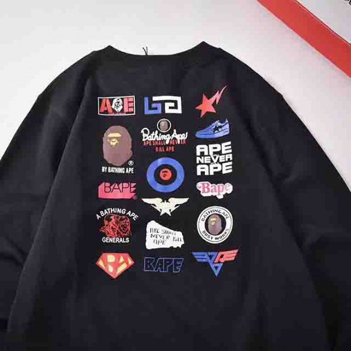 Bape pattern badge neck sweater black