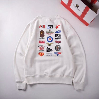 Bape pattern badge neck sweater white