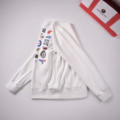 Bape pattern badge neck sweater white