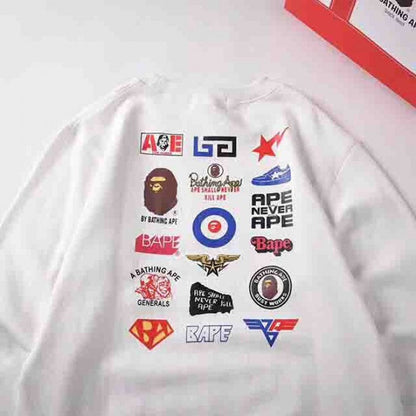 Bape pattern badge neck sweater white