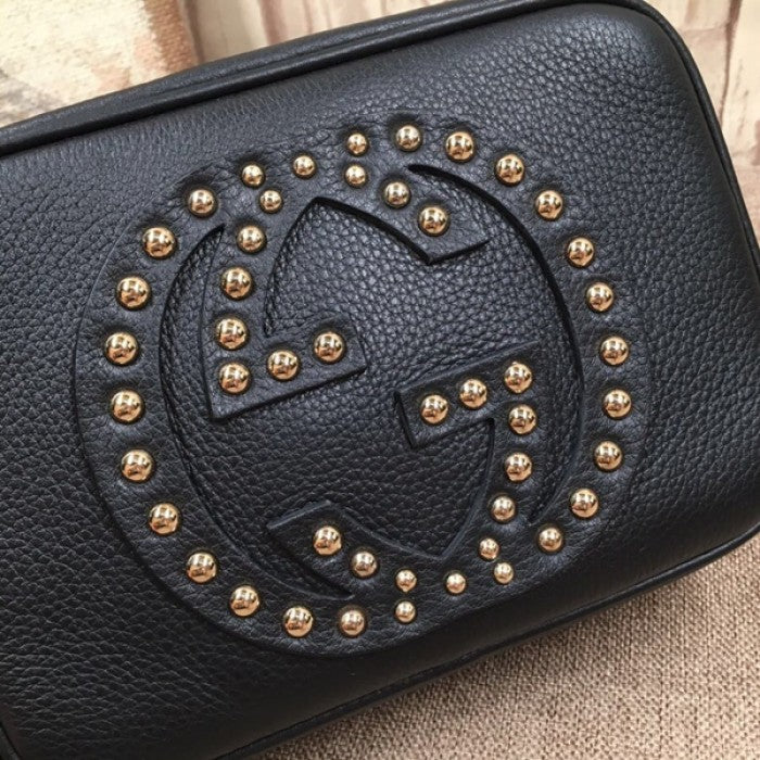 Gucci Soho Small Leather Disco Bag Black with Studs 308364