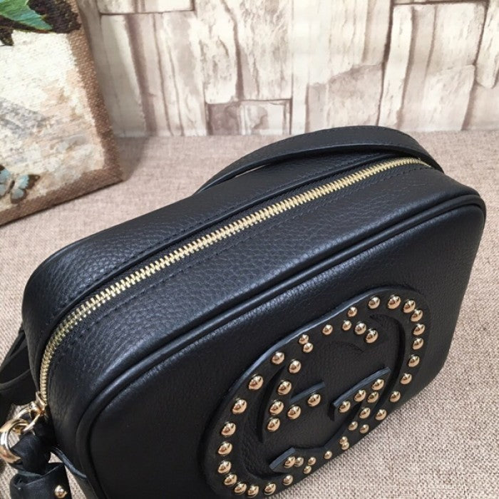 Gucci Soho Small Leather Disco Bag Black with Studs 308364