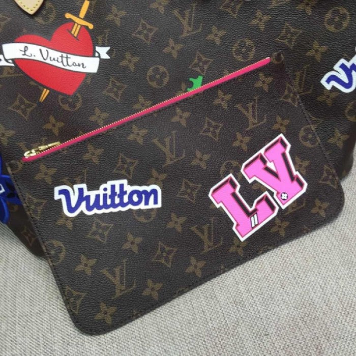 LV Monogram Canvas Neverfull MM Applied and Printed Patches