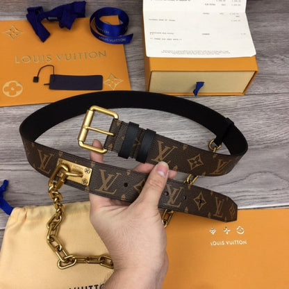 LV Monogram Macassar canvas Signature Chain 35MM Belt M0180T