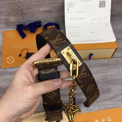 LV Monogram Macassar canvas Signature Chain 35MM Belt M0180T