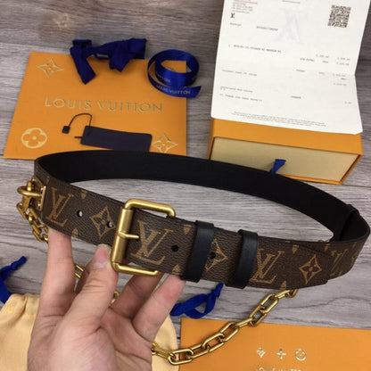 LV Monogram Macassar canvas Signature Chain 35MM Belt M0180T