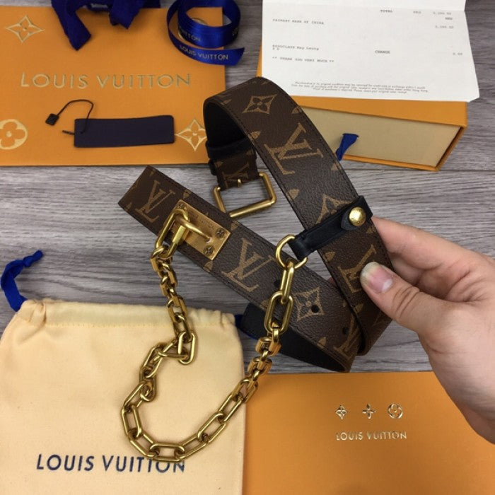 LV Monogram Macassar canvas Signature Chain 35MM Belt M0180T