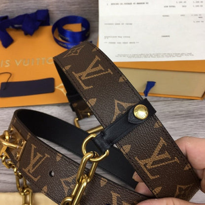 LV Monogram Macassar canvas Signature Chain 35MM Belt M0180T