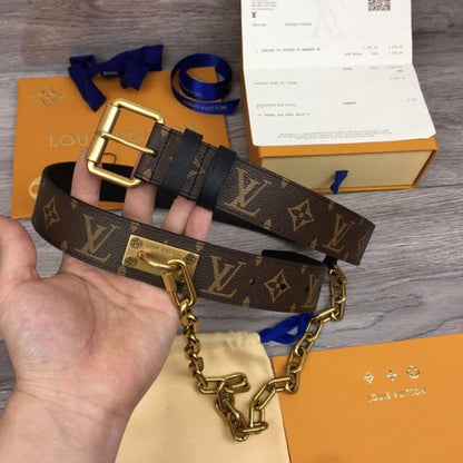 LV Monogram Macassar canvas Signature Chain 35MM Belt M0180T