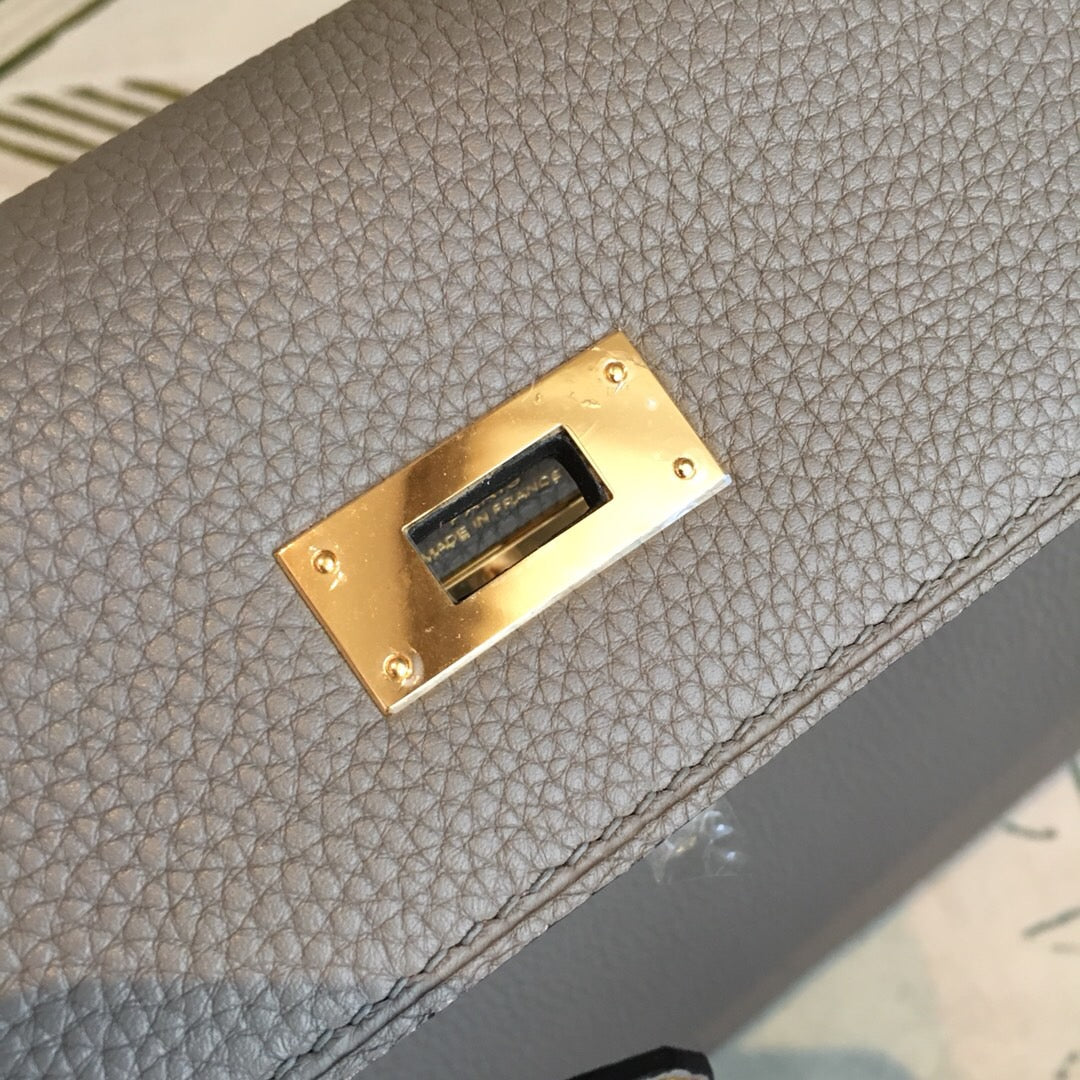 HM Kelly Grey Bag In Epsom With Gold Toned Hardware Bag For Women 7.5in/19cm