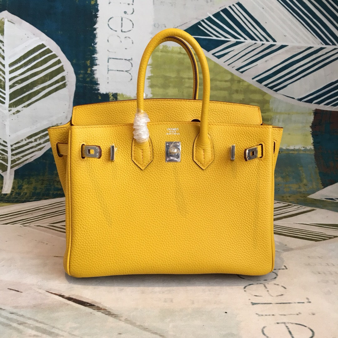 HM Birkin Yellow For Women Silver Toned Hardware 9.8in/25cm